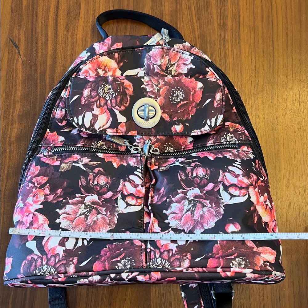 Baggallini Floral Black and Pink Women's Small Backpack Bag Purse - Picture 7 of 9
